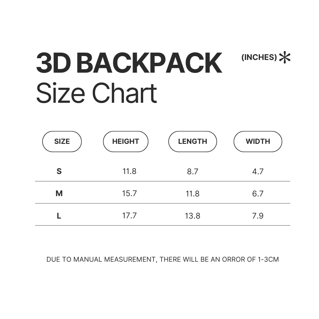 3D Backpack Size Chart - Tokyo Mew Mew Store