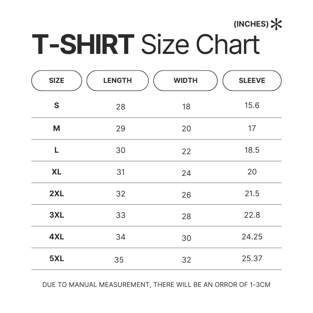 T shirt Size Chart - Tokyo Mew Mew Store